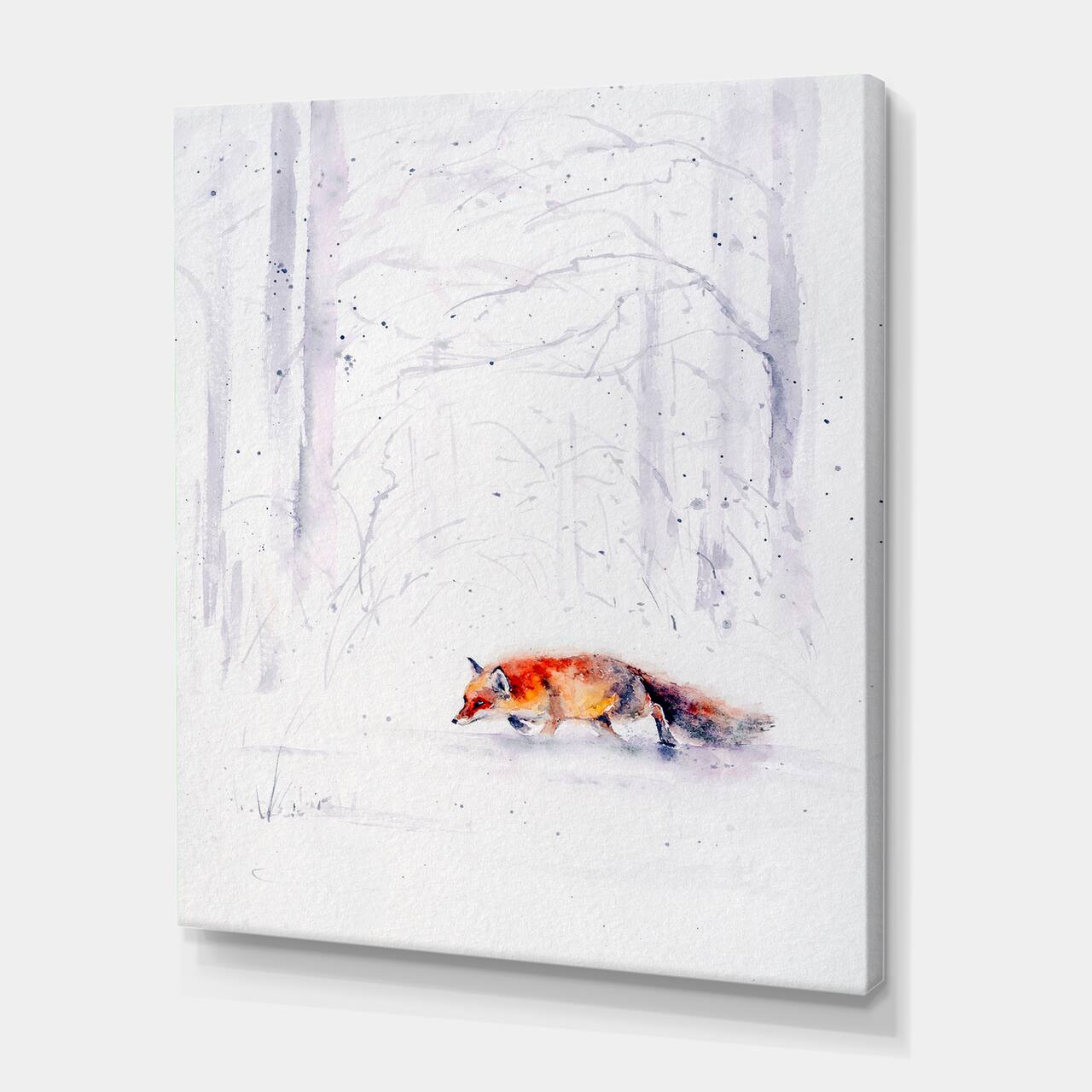 Designart - Red Fox Running In White Snow II - Farmhouse Canvas Wall Art Print